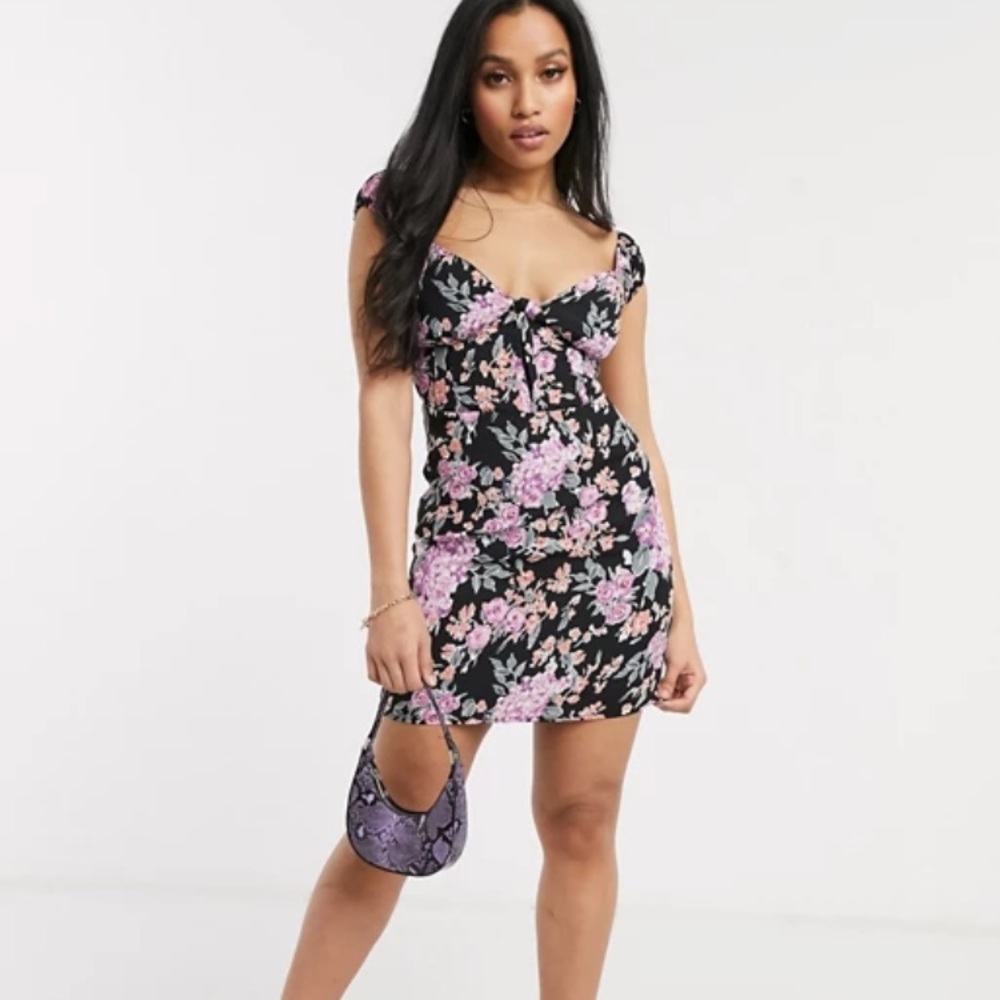 fashion union floral mini dress deep plunge
